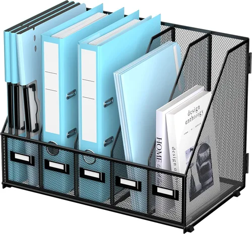 Miniatura 12 de SUPEASY Organizador de escritorio de metal para revistas, con 5 compartimentos verticales, organizador de archivos para escritorio de oficina, Negro