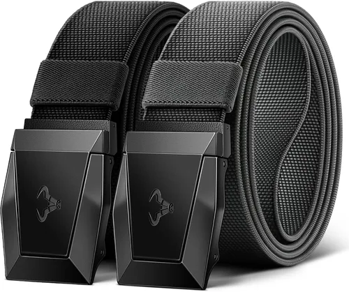 BULLIANT Cinturón para hombre, paquete de 2 unidades, correa elástica de nailon para regalo, para hombre, trabajo, deportes, caza, senderismo,