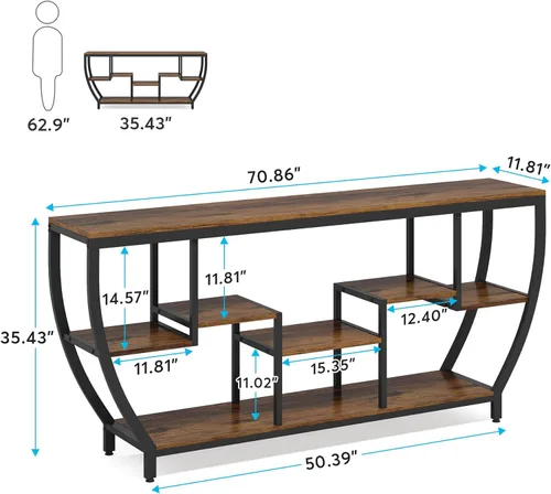 Miniatura 7 de Tribesigns - Mesa de sofá larga de 70.9 pulgadas con estantes, mesa consola rústica con almacenamiento, mesa de entrada industrial, soporte para TV