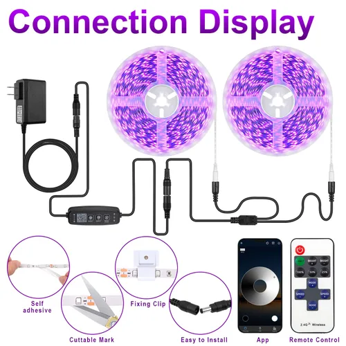 Miniatura 6 de Tira de luz LED negra de 132 pies, control de aplicación, luz negra para fiesta brillante con control remoto, tira adhesiva de luz negra de neón