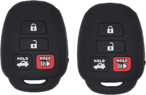 LemSa Funda protectora de silicona para llavero de Toyota Camry SE LE Avalon Corolla RAV4 Venza Highlander Sequoia HYQ12BDM, 2 unidades, color negro
