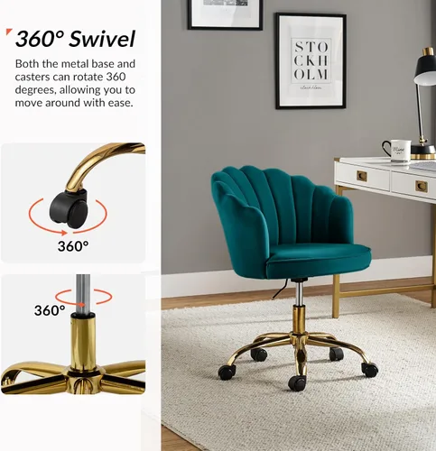 Miniatura 4 de HULALA HOME Silla de Oficina en Casa de Terciopelo con Base Dorada, Silla Moderna y Linda de Espuma para Mujer con Respaldo en Concha para Tocador