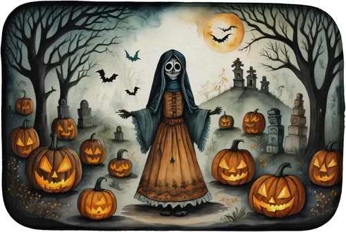 Miniatura 11 de Caroline's Treasures DAC2223DDM Tapete de secado de platos de Halloween espeluznante de gato negro, tapete absorbente para secado de platos