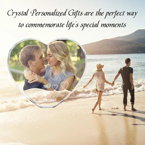 Miniatura 7 de Foto de cristal personalizada, regalos para pareja/esposa/novia, regalos para boda/aniversario, marco de fotos de corazón de cristal para Ama 1