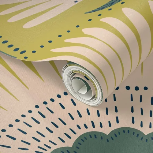Miniatura 2 de Muestras de papel tapiz para despegar y pegar, diseño Art Deco de flores verdes, geométrico, divertido, jumbo, papel tapiz extraíble personalizado