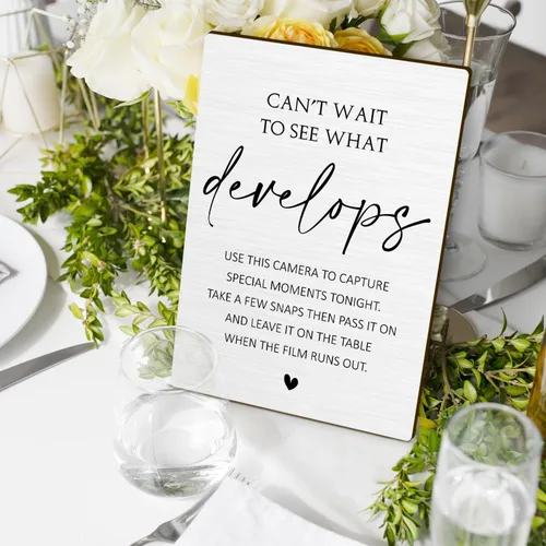 Miniatura 5 de Letrero de madera con soporte, letrero de mesa de 8 x 11 pulgadas para ceremonia y recepción, letrero de cámara de boda, suministros de decoración