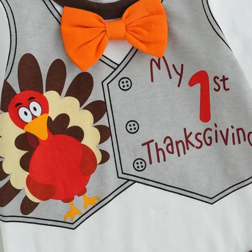 Miniatura 6 de FIOMVA My First Thanksgiving - Conjunto de 3 piezas para bebé, traje de bebé, pantalones y sombrero, para otoño e invierno