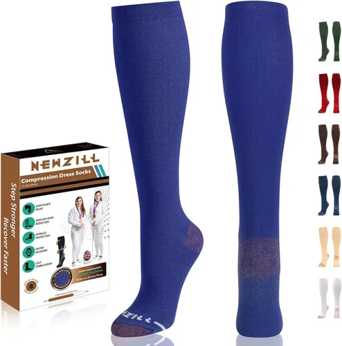 Miniatura 31 de NEWZILL Calcetines de compresión de cobre para mujeres y hombres, de 15-20 mmHg, algodón con control de olores, calcetines de vestir para negocios