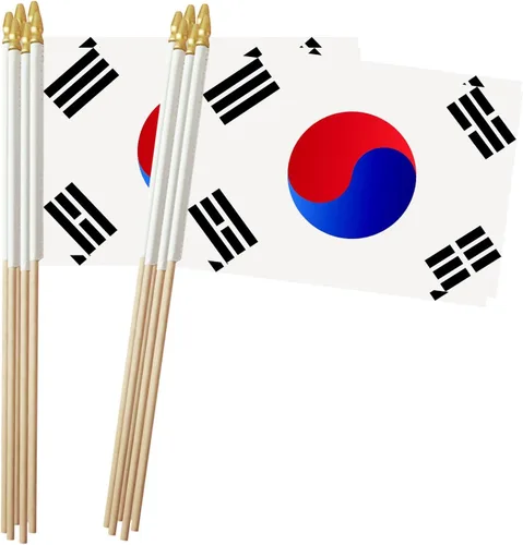 Bandera de palo de Corea del Sur, mini banderas coreanas de mano, pequeña bandera de Corea del Sur de 5 x 8 pulgadas, paquete de 12, suministros de