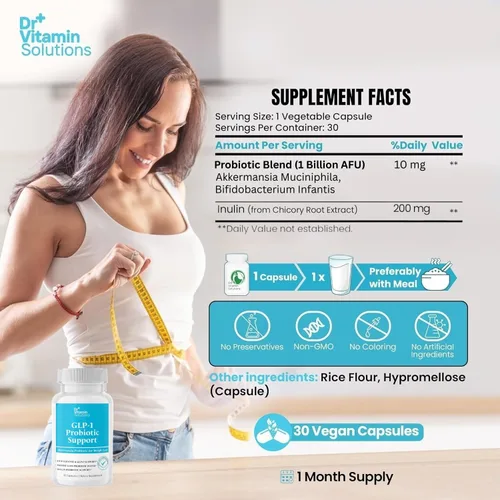 Miniatura 5 de Apoyo probiótico GLP-1 para suprimir el apetito – Akkermansia muciniphila & Bifidobacterium infantis – Fibra prebiótica de inulina – Limpieza