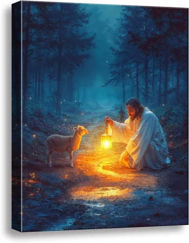 Miniatura 13 de Decoración de pared religiosa para sala de oración, arte de pared cristiano para decoraciones de Navidad, lienzo de Jesús y cordero, impresión