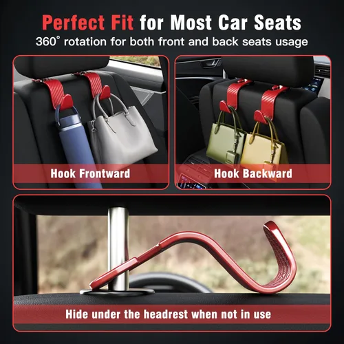 Miniatura 3 de Amooca - Gancho para reposacabezas de asiento de coche, 4 unidades, organizador de almacenamiento universal para bolso de mano, abrigo, tipo S, a