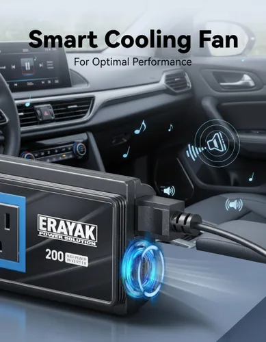 Miniatura 5 de ERAYAK Cargador de coche de 200 W e inversor de corriente con salida de CA de 110 V - Accesorio de coche premium Adaptador de encendedor