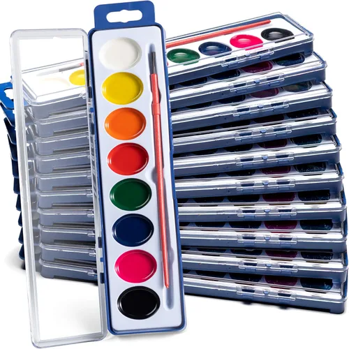Bedwina Juego de pintura de acuarela, a granel de 60 juegos, 8 pinturas lavables de acuarela, bandeja de paleta y pincel de pintura, para escuelas