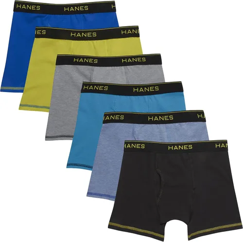 Hanes Calzoncillos tipo bóxer de malla para niños paquete de 6 unidades mezcla de algodón que absorbe la humedad paquete de 6 el colorpatrón puede