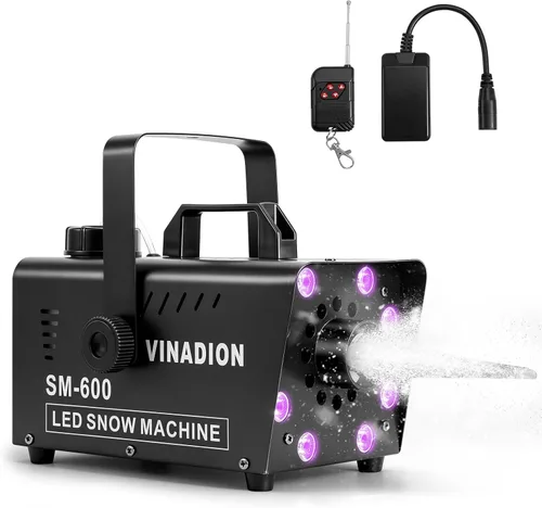 Máquina de nieve mejorada para exteriores, máquina industrial de copos de nieve de 600 W con control remoto inalámbrico, 8 LED, 13 colores, efecto