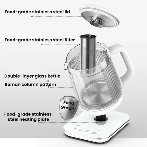 Miniatura 6 de Hervidor eléctrico de doble capa de 1,5 L con olla de estofado, olla de cristal para la salud, máquina de té de vidrio 9 en 1, panel táctil