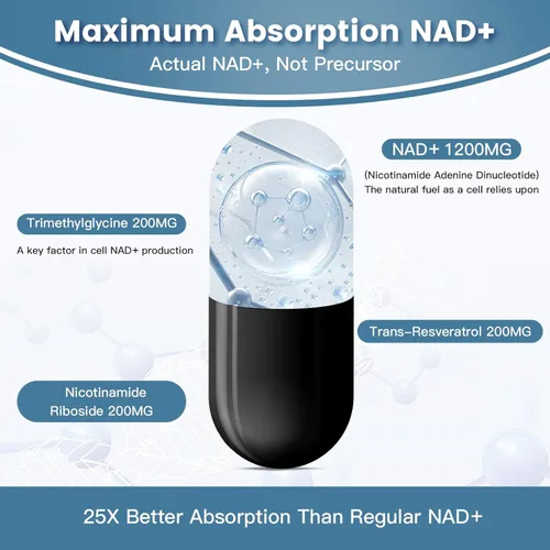 Miniatura 6 de inGreens Suplemento liposomal NAD+ de 1800 mg con ribósido de nicotinamida, resveratrol trans, trimetilglicina, reemplaza a NMN, aumenta NAD +