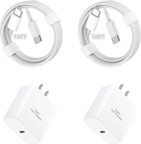 Miniatura 8 de Cargador súper rápido de 45 W para Samsung, cargador de teléfono Android, cable USB C a C de 10 pies de largo con bloque de carga PD/PPS de 45 Blanco