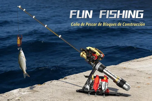 Miniatura 2 de Juguete de bloques de construcción de caña de pescar, compatible con caña de pescar LEGO, juego de construcción de caña de pescar mecánica STEM