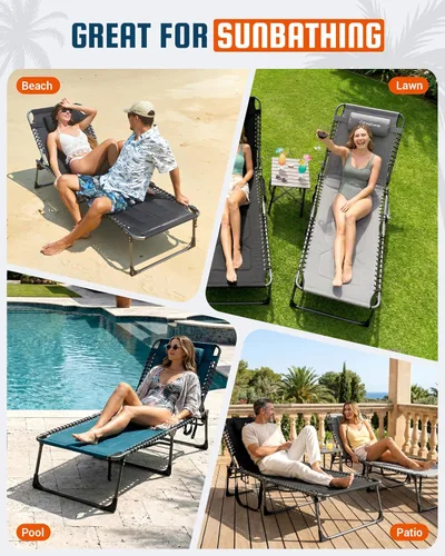 Miniatura 9 de KingCamp Silla bronceadora de gran tamaño, extra ancha, acolchada, plegable, portátil, ajustable, 5 posiciones, 440 libras, tumbona resistente