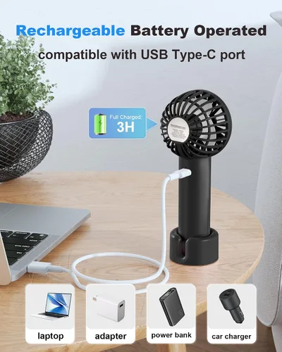 Miniatura 4 de Coohea Mini Ventilador de Mano, Diseño Pequeño y Bonito, 3 Velocidades Potentes, Batería Recargable USB Operada, Ventilador Personal Portátil