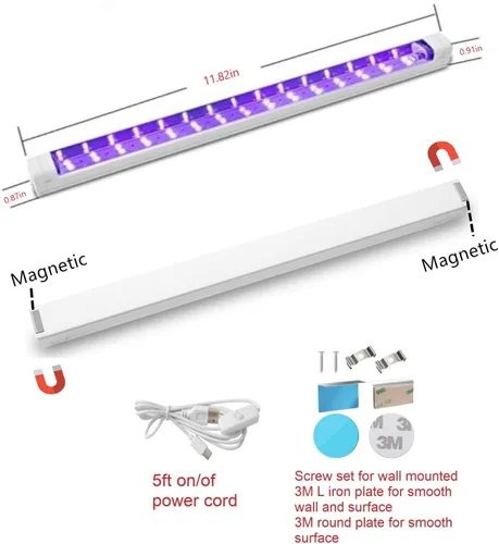 Miniatura 5 de THLIFURE Barra de luz negra UV USB DC 10 W 1 pie LED barra de luz negra tira de luces para dormitorio, pintura fluorescente, póster de fiesta, imán