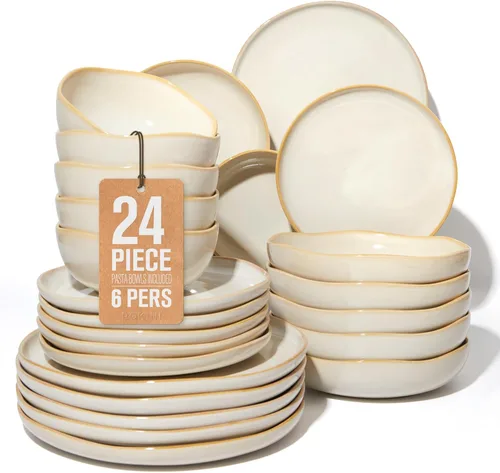 Miniatura 46 de Pokini - Juegos de vajilla de gres para cena, juego de platos y cuencos de cerámica, platos de cocina aptos para microondas y lavavajillas, platos