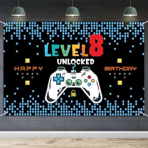 Miniatura 15 de HAMIGAR Telón de fondo Baner de Feliz 5º cumpleaños de 6 x 4 pies - Decoración de cumpleaños desbloqueada nivel 5 suministros de fiesta para niños