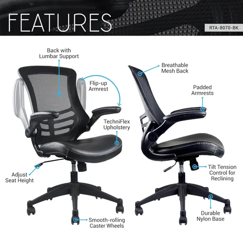 Miniatura 4 de Elegante silla de oficina de malla con respaldo medio con brazos ajustables. Color: negro
