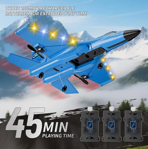 Miniatura 4 de Avión RC de espuma con 3 baterías, avión de control remoto RC Jet helicóptero avión para niños, adultos principiantes, caza RC fácil de volar, avión