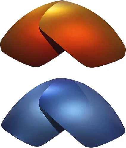 Walleva Dos pares de lentes polarizadas de repuesto para lentes de sol Spy Optic DIRK, rojo fuego + azul hielo, Espejo rojo fuego recubierto