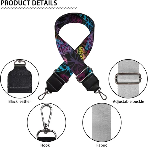 Miniatura 6 de Correa ajustable con estampado de mariposas en acuarela para mujer, correas anchas de moda, correas de guitarra, bolsa de hombro