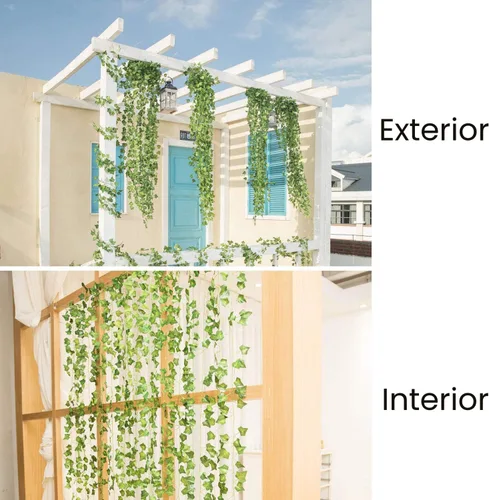 Miniatura 7 de Paquete de 12 enredaderas falsas para decoración de habitación, guirnalda de hiedra artificial con clip, flores verdes, plantas colgantes, hojas