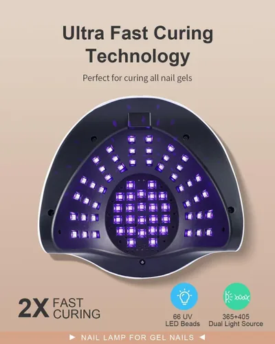 Miniatura 6 de Lámpara de uñas profesional de 288 W con 66 LED y sensor inteligente, pantalla digital, 4 ajustes de temporizador, luz LED UV de secado rápido
