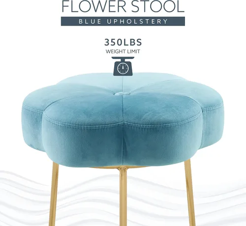 Miniatura 4 de Linon Talulah - Taburete decorativo y tocador azul claro y dorado
