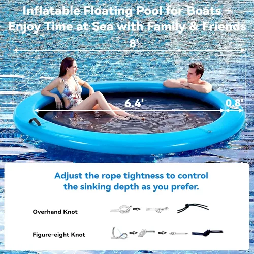 Miniatura 2 de 6-12FT Round Inflatable Floating Dock, Sunchill Float Ring, Water Hammock Tanning Pool Floats with Woven Fabric, Manual Pump for Quick Azul