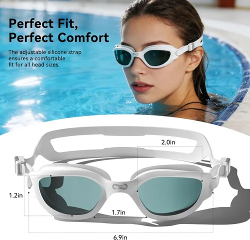 Miniatura 6 de COPOZZ Gafas de natación para mujeres adultas, gafas de natación para mujeres y hombres, antivaho sin fugas, protección UV para adultos Negro