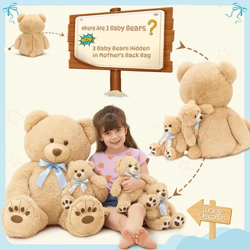 Miniatura 2 de MorisMos Oso de Peluche Gigante Animal de Peluche con Osos Bebé, 35.4'' Oso Grande de Peluche Mamá, 3 Pequeños Osos de Peluche Animales de Peluche a
