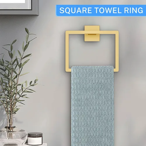 Miniatura 3 de Juego de accesorios de baño de 10 piezas en oro cepillado Juego de barra de toallas doradas, toallero/estante para baño, juego de accesorios de baño