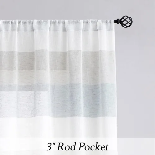 Miniatura 3 de Vision Home Cortinas traslúcidas a rayas color gris y azul ahumado, paneles de ventana rústicas de lino de 63 pulgadas de largo, cortinas rústicas