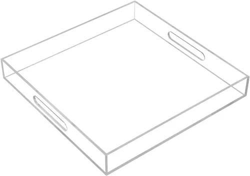 Miniatura 14 de KEVLANG - Bandeja de servir transparente y resistente de acrílico con asas - 12x16 pulgadas - Para servir café, aperitivos, desayuno, mayordomo