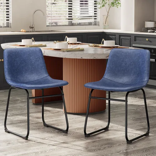 Miniatura 10 de REONEY Juego de 2 sillas de comedor, sillas de comedor sin brazos de piel sintética con respaldo, silla moderna de cocina comedor de 18 pulgadas