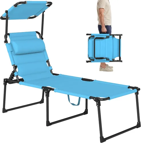 Miniatura 12 de Outsunny Sillón para exteriores, respaldo ajustable, tumbona plegable, silla de bronceado acolchada con techo parasol y reposacabezas de almohada