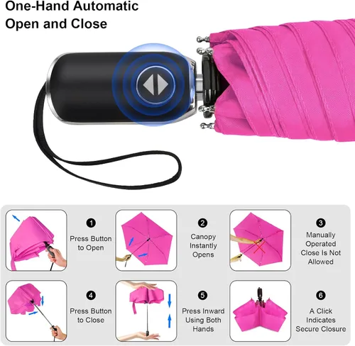 Miniatura 32 de LEAGERA Paraguas de viaje compacto para bolso, mango plano, impermeable para lluvia ligera