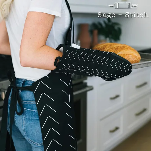 Miniatura 6 de Adjustable Designer Kitchen Apron for Adults Cotton Cooking Apron with Pockets and Adjustable Neck Buckle