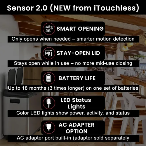 Miniatura 3 de iTouchless Bote de basura de cocina con sensor 2.0 de 16 galones, con doble compartimiento, con ruedas, de acero inoxidable, automático, de 8