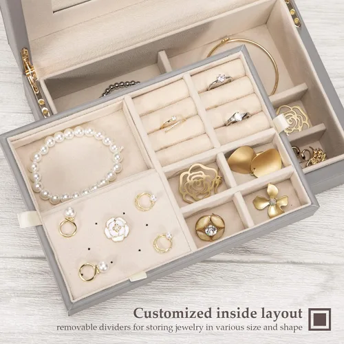 Miniatura 2 de LANDICI Caja organizadora de joyas para mujeres, adolescentes y niñas, estuche grande de almacenamiento de joyas con espejo, bandeja apilable