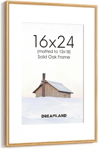 Dreamland Marco de fotos de 16 x 24 pulgadas, marco de madera de roble macizo de 16 x 24 pulgadas con vidrio real, marcos de madera de 16 x 24