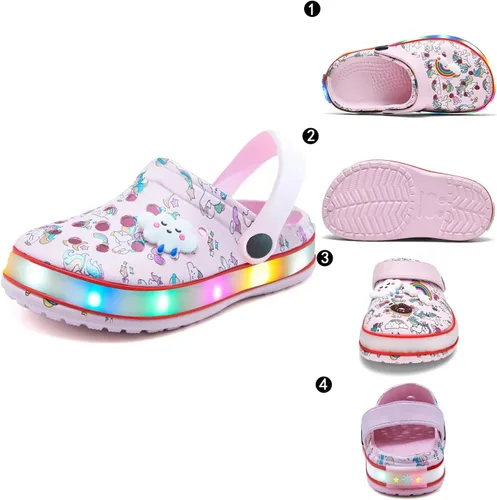 Miniatura 2 de XPKWS Zuecos para niños pequeños, niños y niñas, zapatos de jardín con luces LED, sandalias ligeras con luces, antideslizantes, de secado rápido